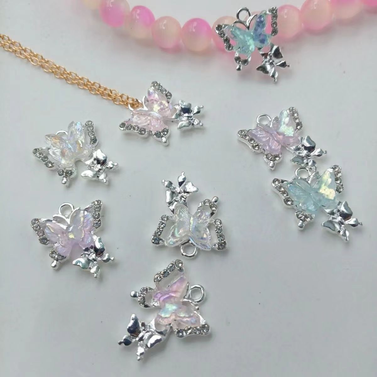 Sweet metal alloy double-layer butterfly tail butterfly cool girl diy handcrafted beaded jewelry accessory material
