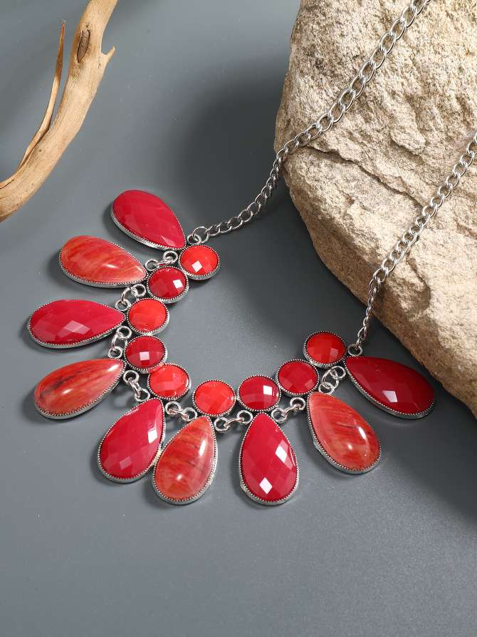 古风新年项链眉心链红色天然板材项链饰品详情图5