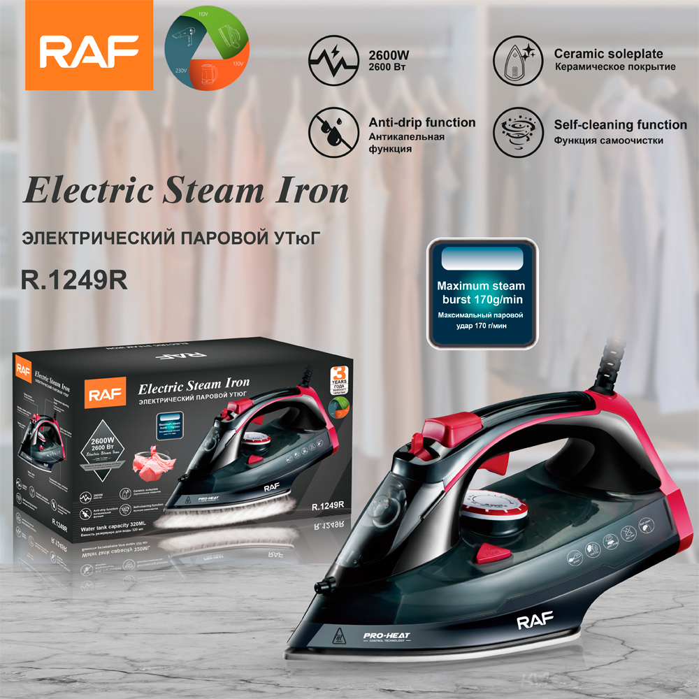 RAF European standard cross-border handheld electric iron, household small portable steam iron, handheld ironing machine 2600W details Picture