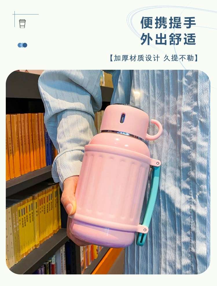 New model 898-YHSQ8169 1000ml large-capacity mom's cup, stainless steel 304 insulated cup, high appearance level, outdoor portable with a shoulder strap, water bottle and cup detail image 6