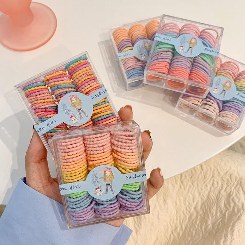 儿童彩色头绳基础款盒装宝宝不伤发皮筋网红女童简约无接缝头饰品 发夹儿童夏季可爱细节图