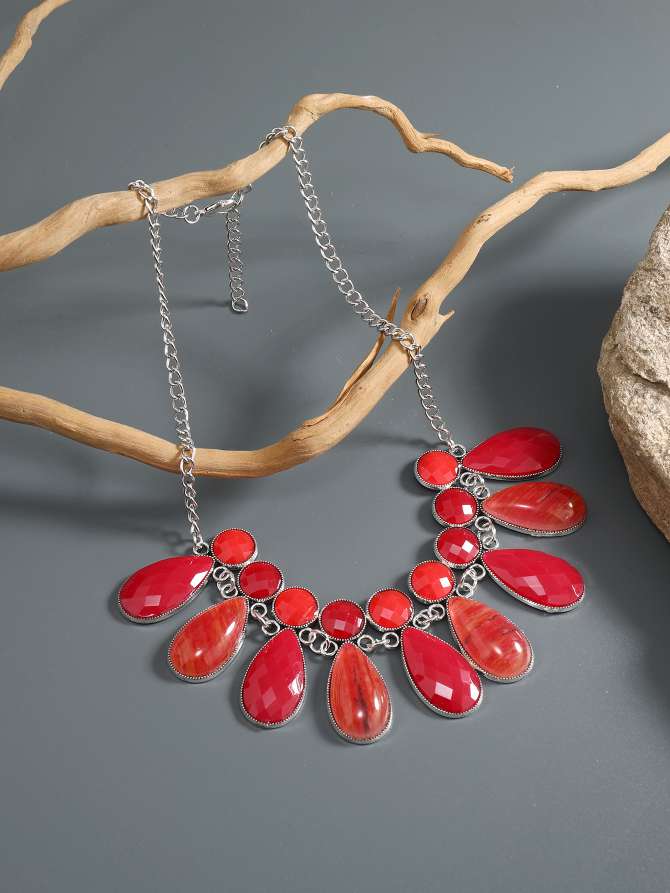 古风新年项链眉心链红色天然板材项链饰品详情图4