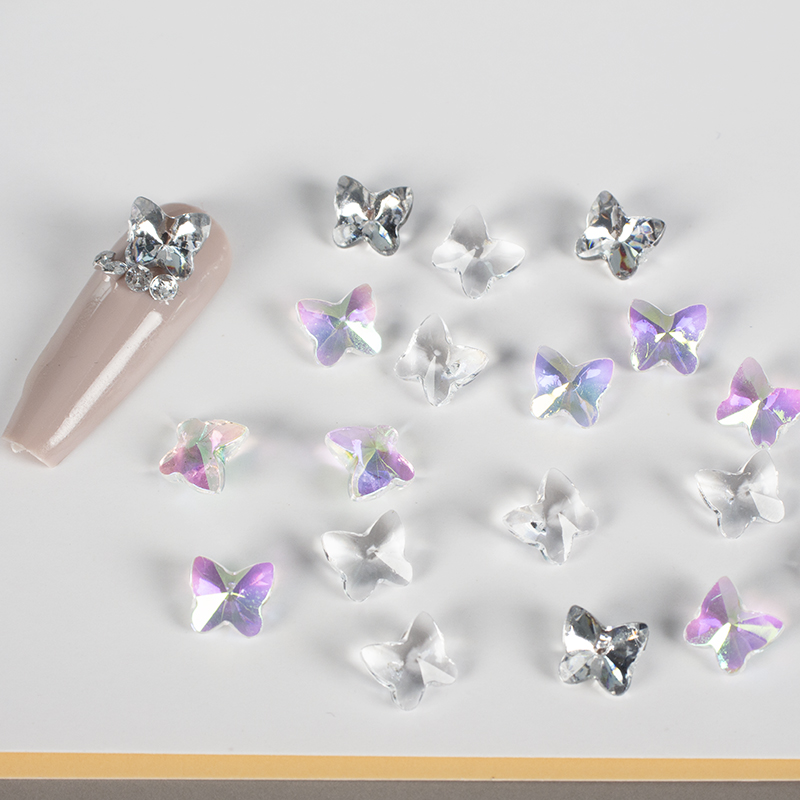 Wholesale of mini nail art crystal pointed bottom transparent AB butterfly diamond nail art irregular acrylic diamond nail decoration Item Picture