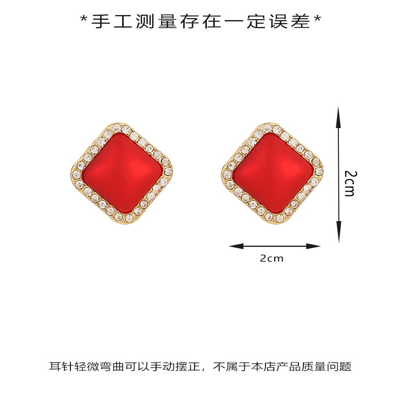 New fashionable geometric square sweet stud earrings, red zodiac year earrings, versatile earrings for women Item Picture