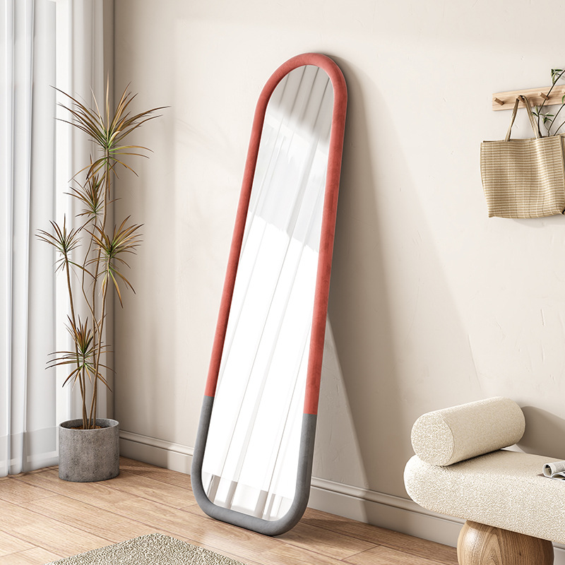 Velvet Floor-Standing Mirror, Irregular-Shaped A-Shaped Dressing Mirror