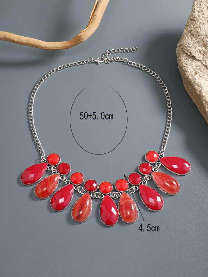 古风新年项链眉心链红色天然板材项链饰品详情图2