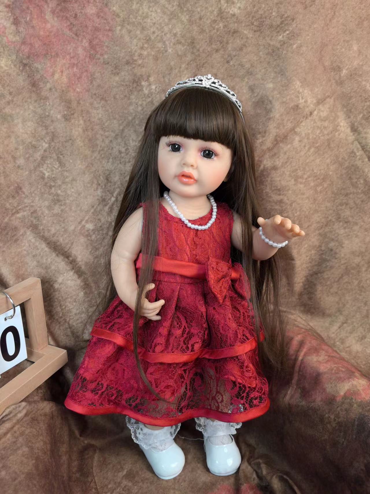 Reborn Doll, Limbs Can Move, New Princess Skirt With Baby Bottle Pacifier Diaper, Super Simulation Cute 55Cm Vinyl Doll details Picture