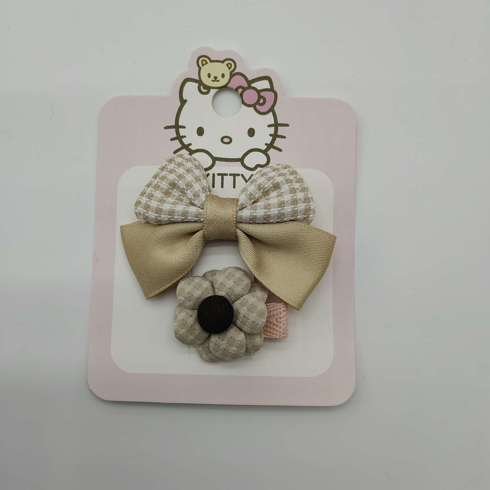 Pink Korean-style fabric sweet bow children's double-clip hair clips, versatile girls' flower hair clips, baby hair accessories details Picture