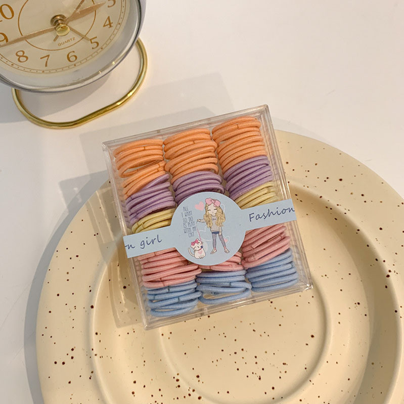 儿童彩色头绳基础款盒装宝宝不伤发皮筋网红女童简约无接缝头饰品 发夹儿童夏季可爱白底实物图