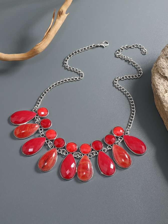 古风新年项链眉心链红色天然板材项链饰品产品图