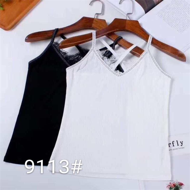 女士V领小吊带背心睫毛蕾丝美背交叉内衣外穿内搭女无袖上衣1112