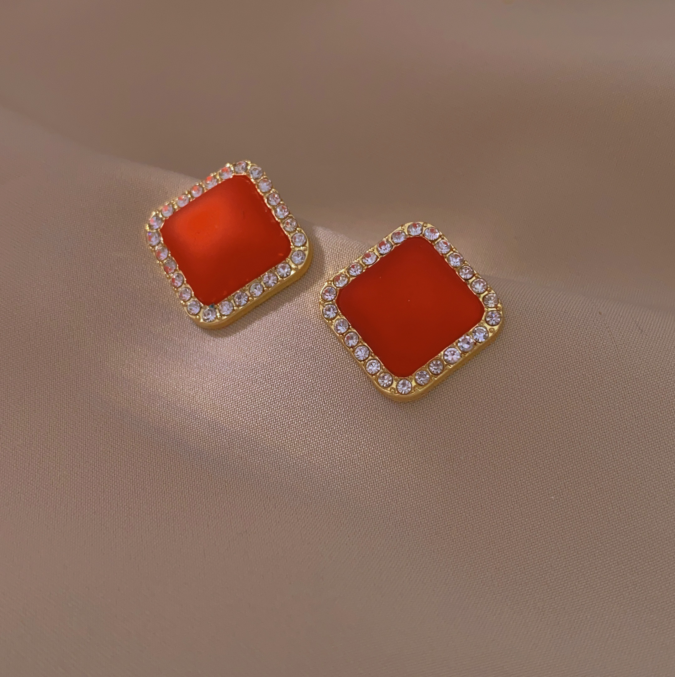 New fashionable geometric square sweet stud earrings, red zodiac year earrings, versatile earrings for women
