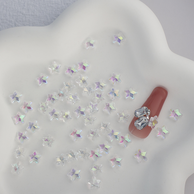 Pointed-bottom starfish nail drill, super shiny transparent colored star nail decoration, five-pointed star-shaped nail drill wholesale Item Picture