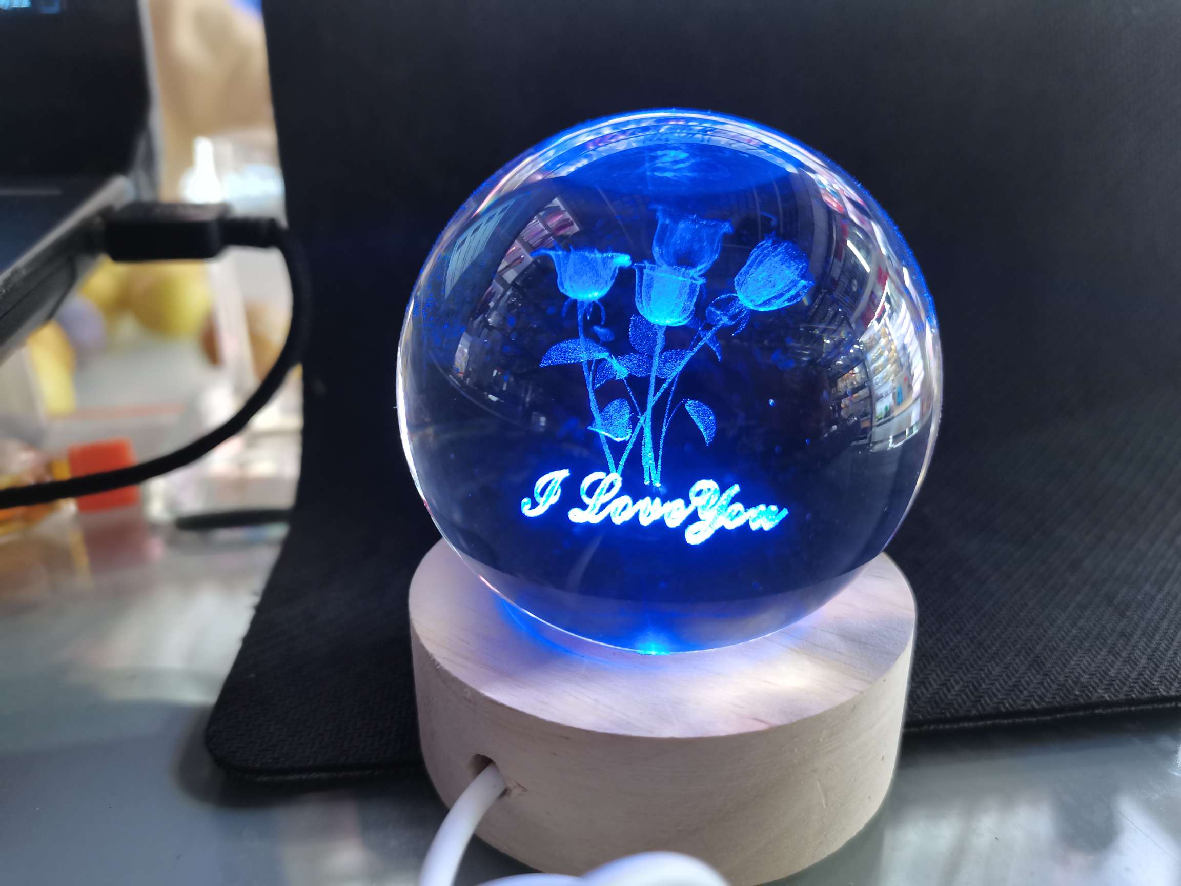 水晶珠宝工艺品 水晶球礼品 LED七彩灯详情图3