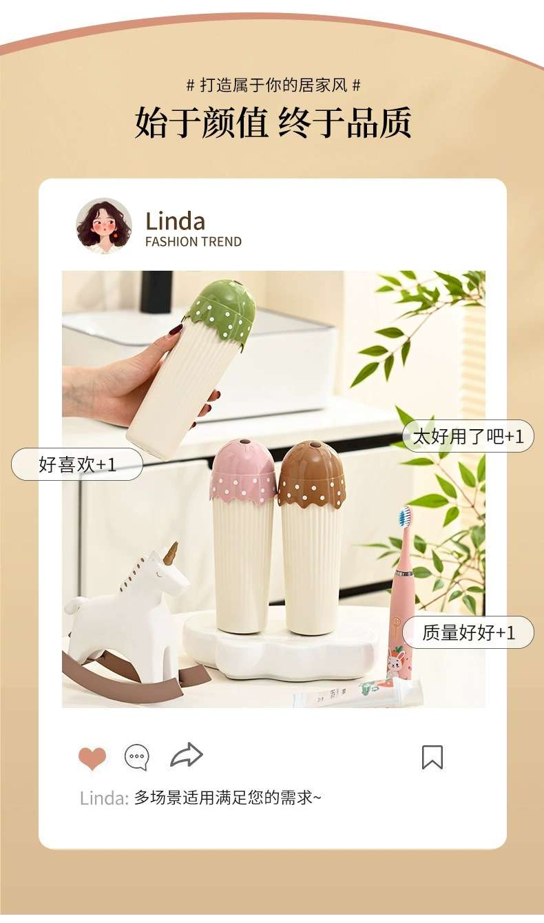 M73-6201 Simple Travel Portable Toothbrush Box, Cartoon ice cream, multi-functional Brushing Cup, Portable mouthwash cup detail image 3