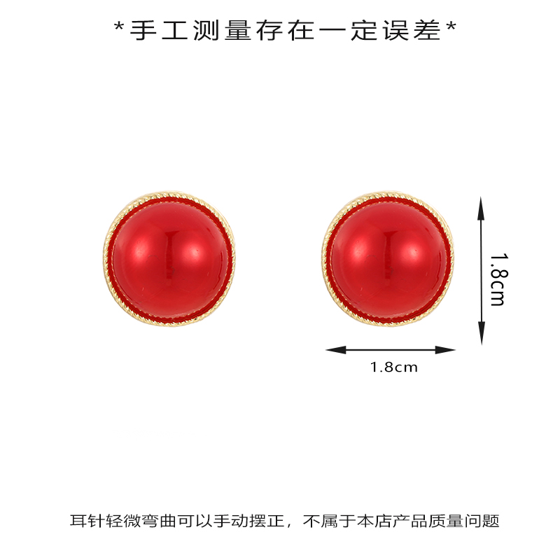 New fashionable court-style wine red stud earrings, retro Hong Kong-style round earrings, zodiac year earrings Item Picture