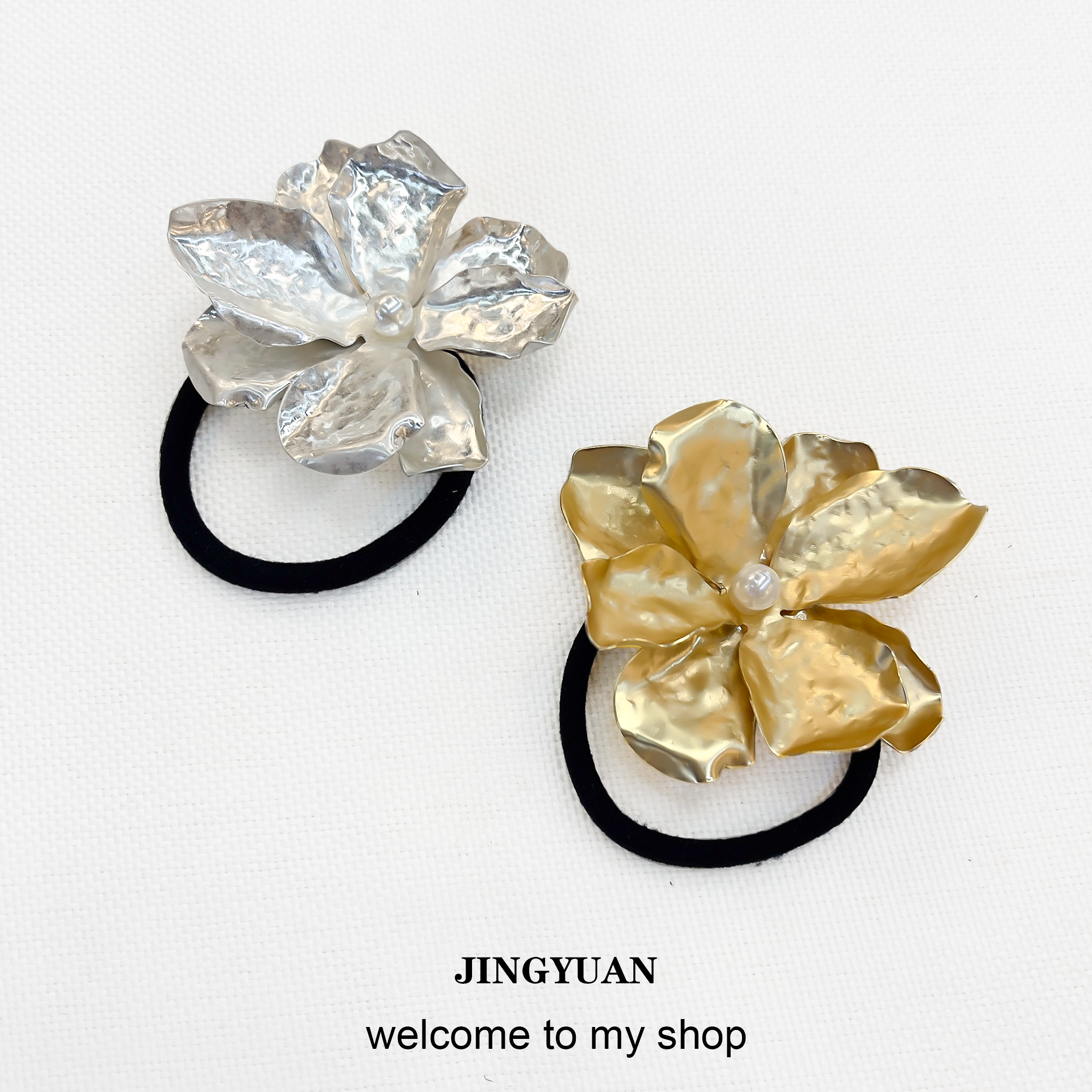 不规则小众设计合金花朵发圈新款发绳气质扎头绳女高弹橡皮筋详情3