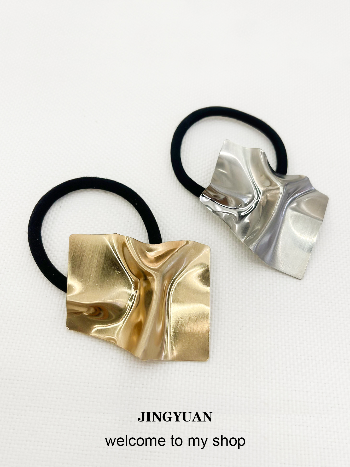 不规则小众设计合金 褶皱发圈新款发绳气质扎头绳女高弹橡皮筋