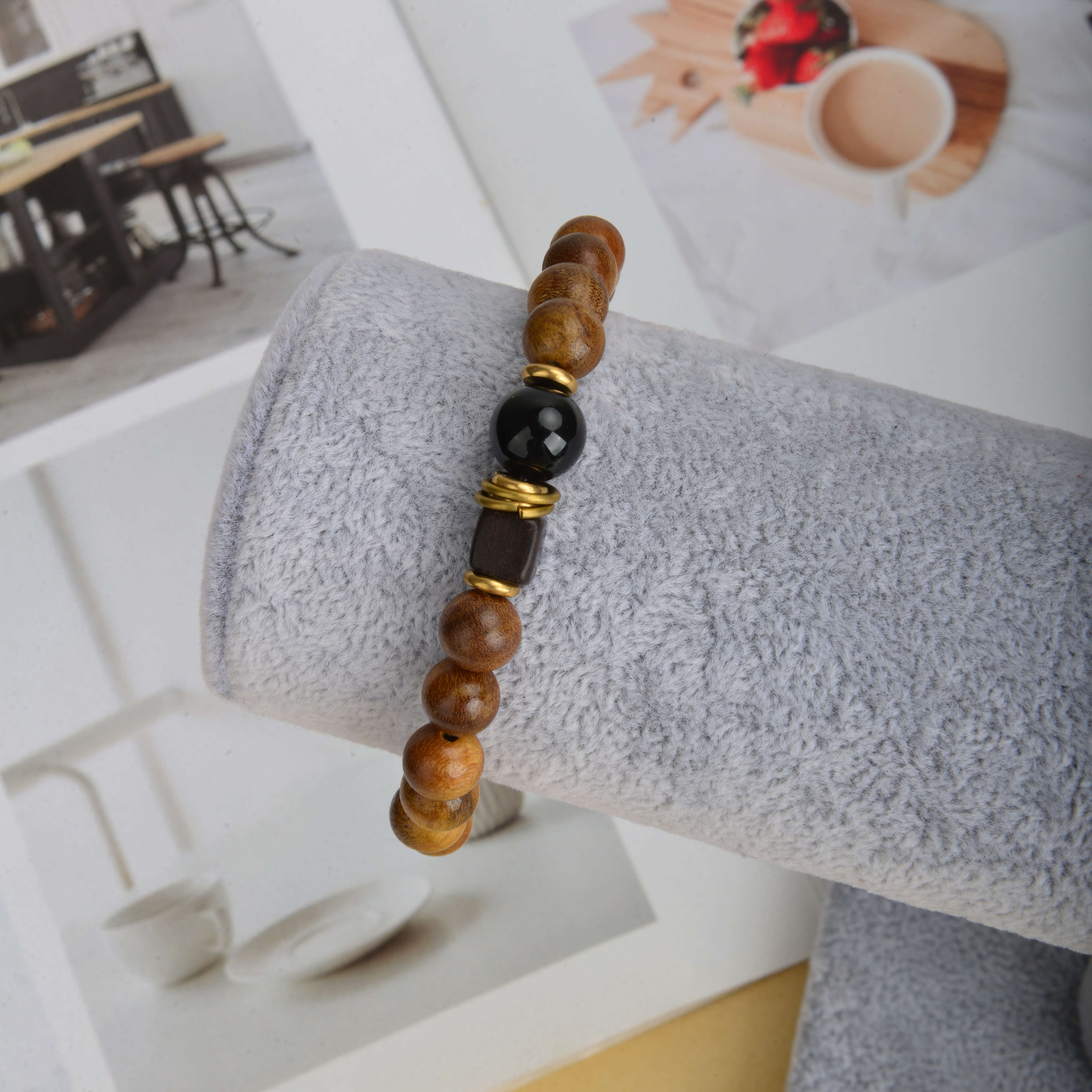 New Chinese-style golden thread sandalwood DIY bracelet, hand-held chain, chanting bead string, retro plate for men and women, cultural and artistic play details Picture