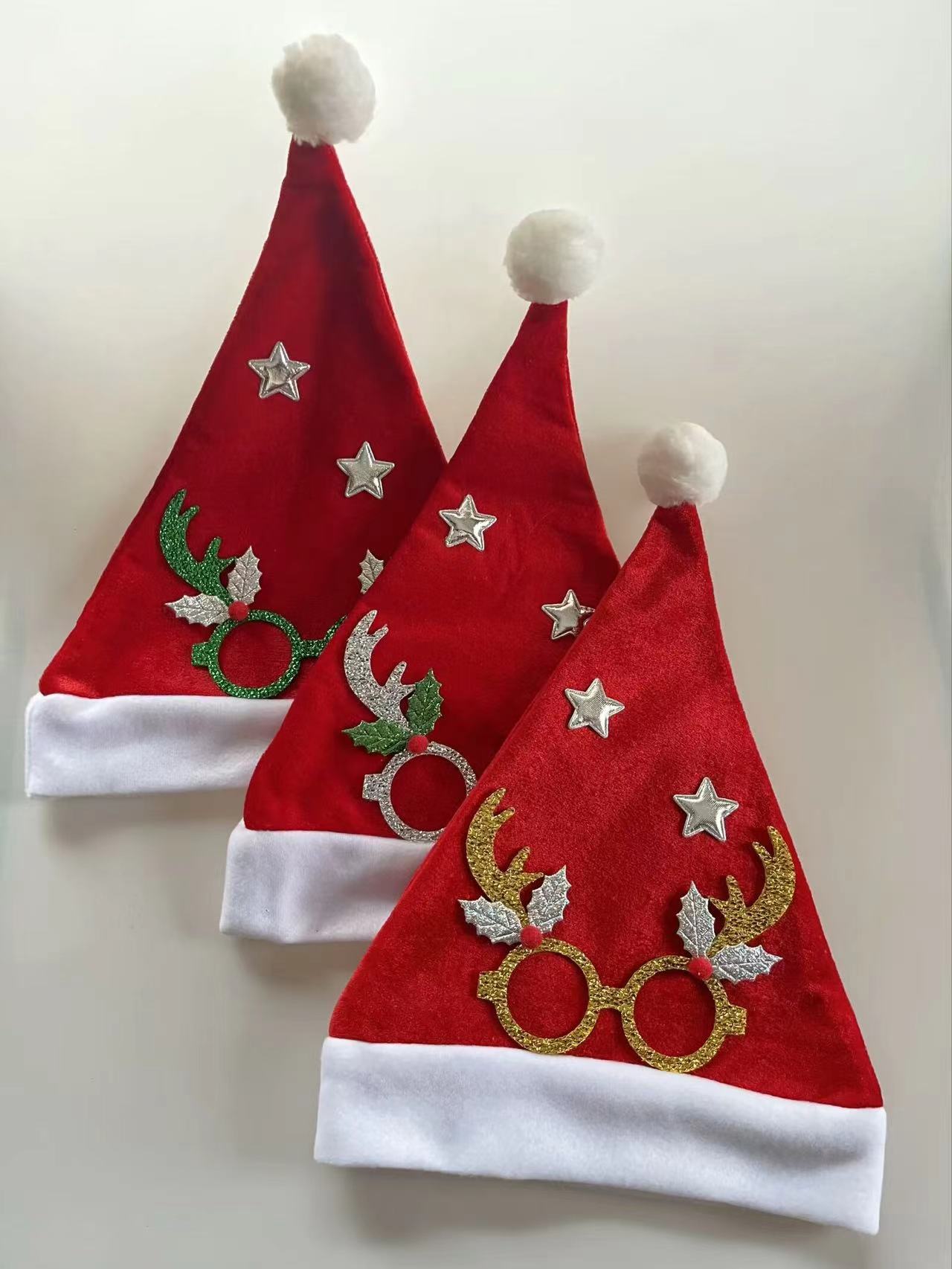 1 JollyHolidays 可爱麋鹿眼镜款圣诞帽成人儿童通用亮片设计圣诞节氛围营造 C款 圣诞装饰品