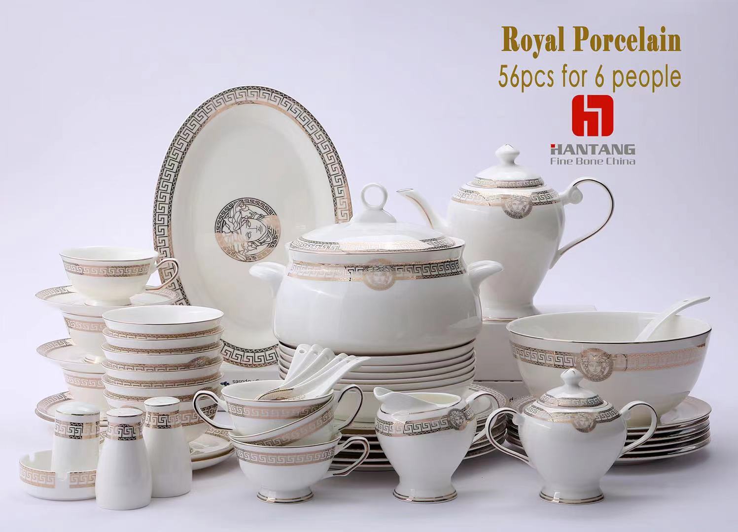 Bone China骨瓷餐具，56pcs Dinner  set，56头西餐餐具，高品质，大方经典设计
