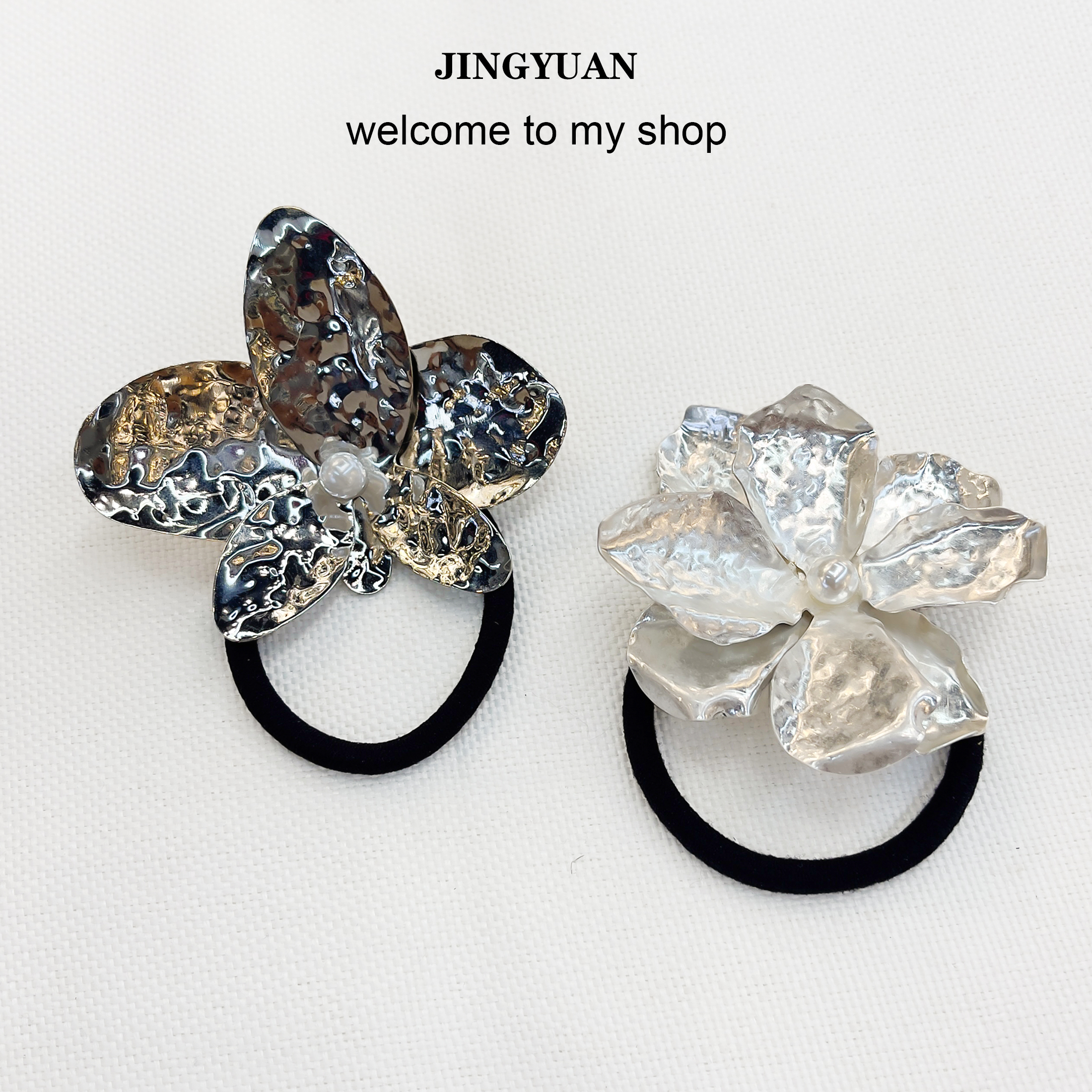 不规则小众设计合金花朵发圈新款发绳气质扎头绳女高弹橡皮筋详情2