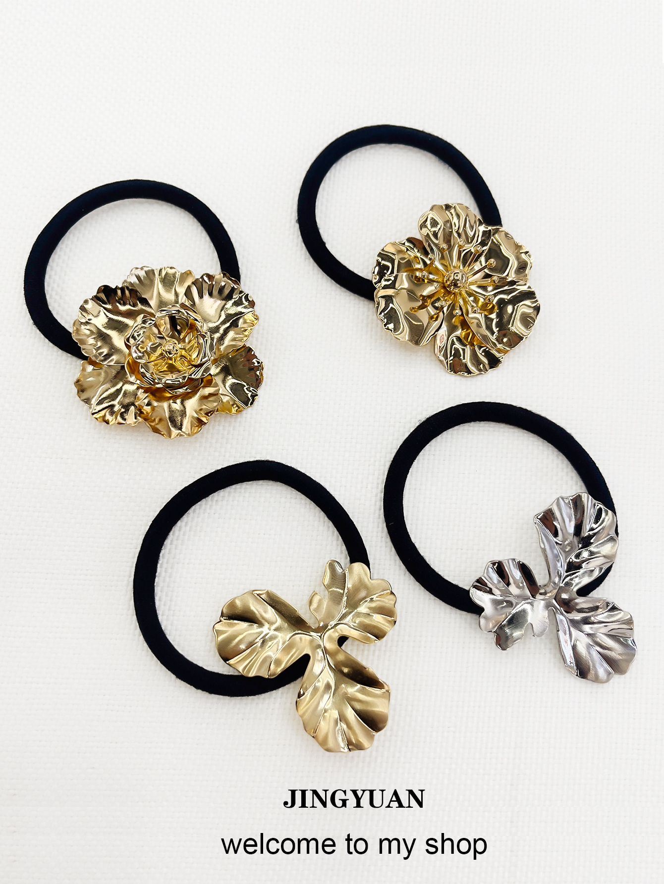 拉丝不规则小众设计花朵树叶发圈新款发绳气质扎头绳女高弹橡皮筋详情5