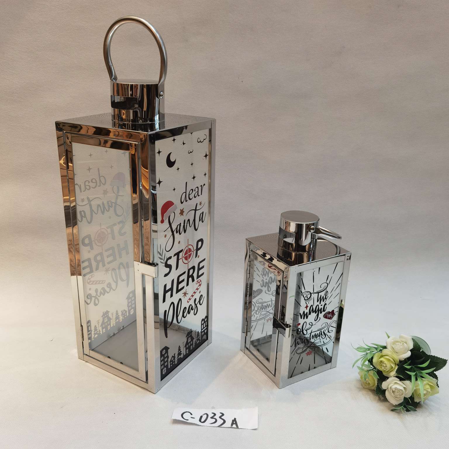 圣诞印花风灯烛台防风工艺品 摆件 庭院装饰礼品 精致户外庭院摆件C-033