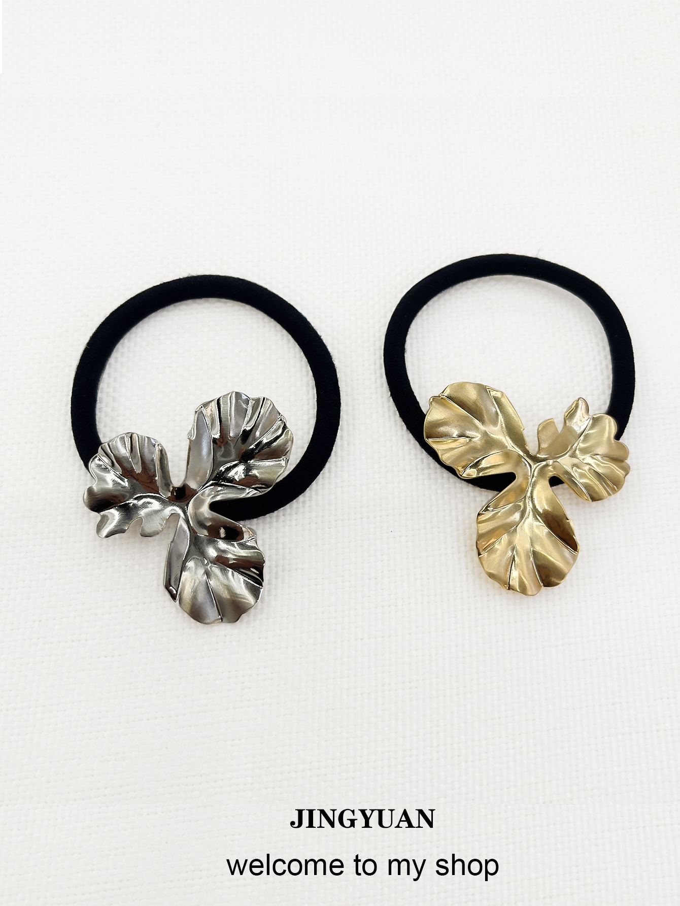 拉丝不规则小众设计花朵树叶发圈新款发绳气质扎头绳女高弹橡皮筋详情4