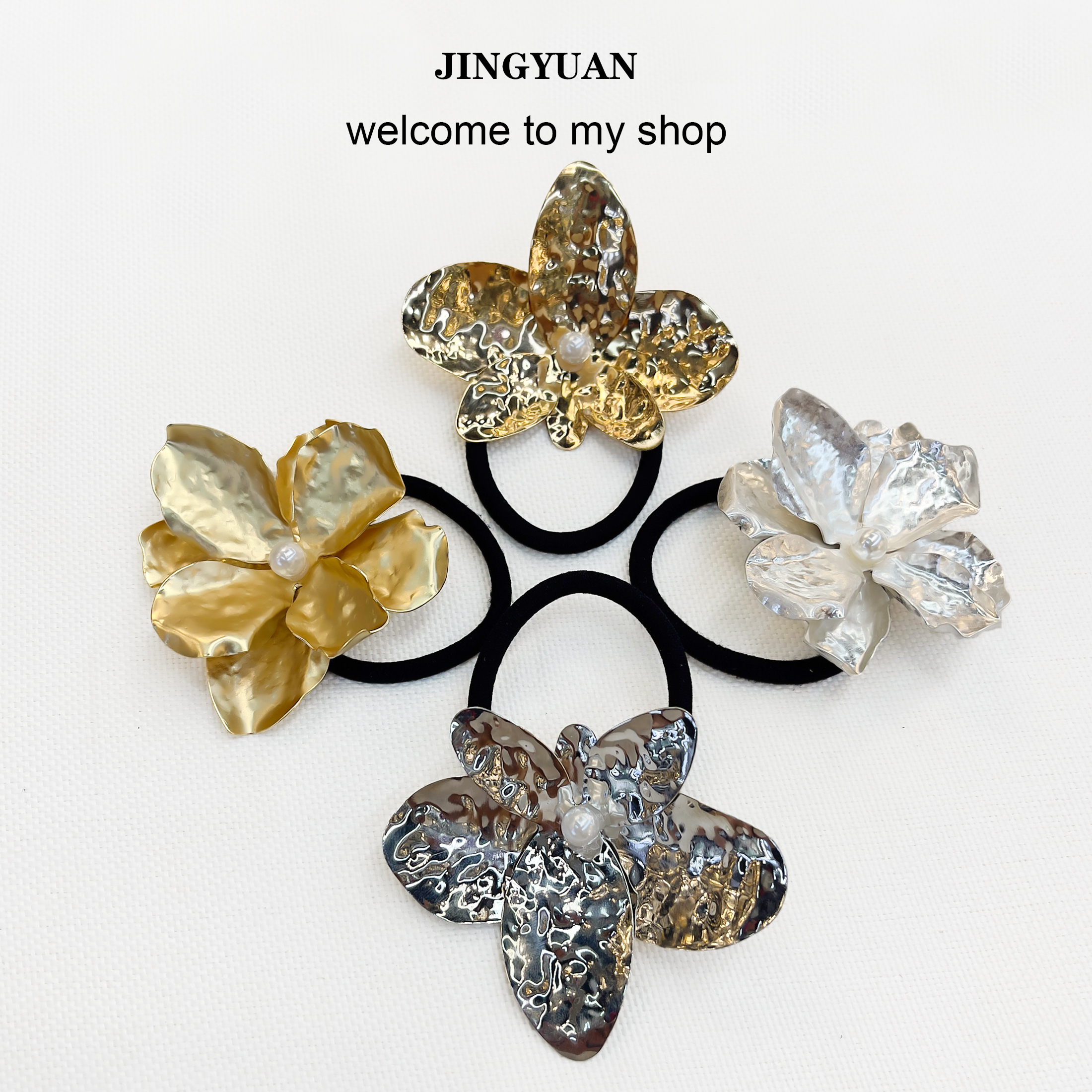 不规则小众设计合金花朵发圈新款发绳气质扎头绳女高弹橡皮筋