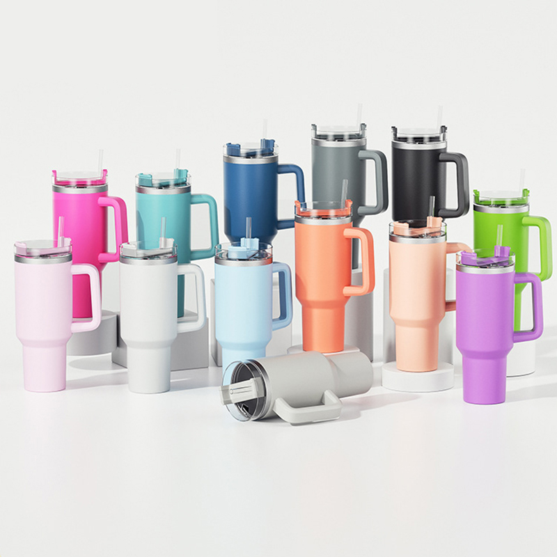 40oz ice cup, cross-border, 304 stainless steel insulated cup with handle, car cup with straw details Picture