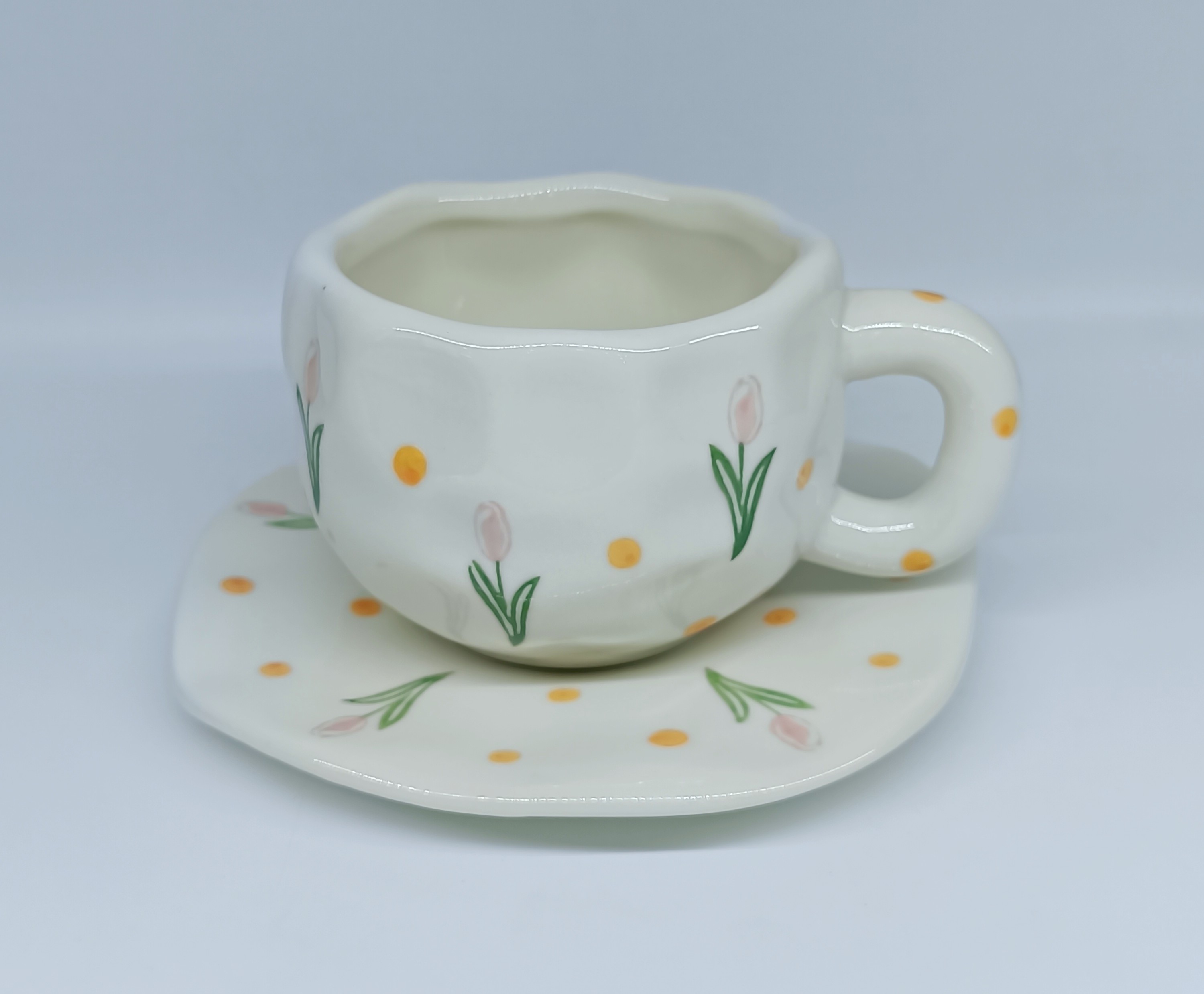 手工拉胚手绘陶瓷咖啡杯碟 时尚简约咖啡杯碟详情4