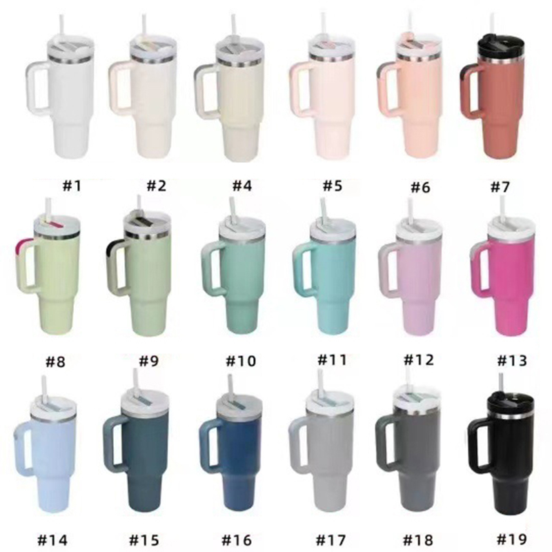 40oz ice cup, cross-border, 304 stainless steel insulated cup with handle, car cup with straw Item Picture