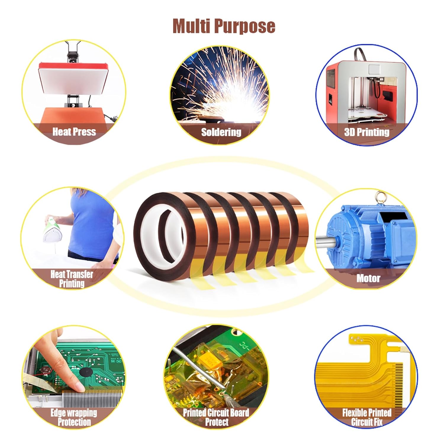 pet high-temperature resistant tape, industrial corrosion-resistant, non-residue adhesive, insulating and flame-retardant tape, brown color Item Picture