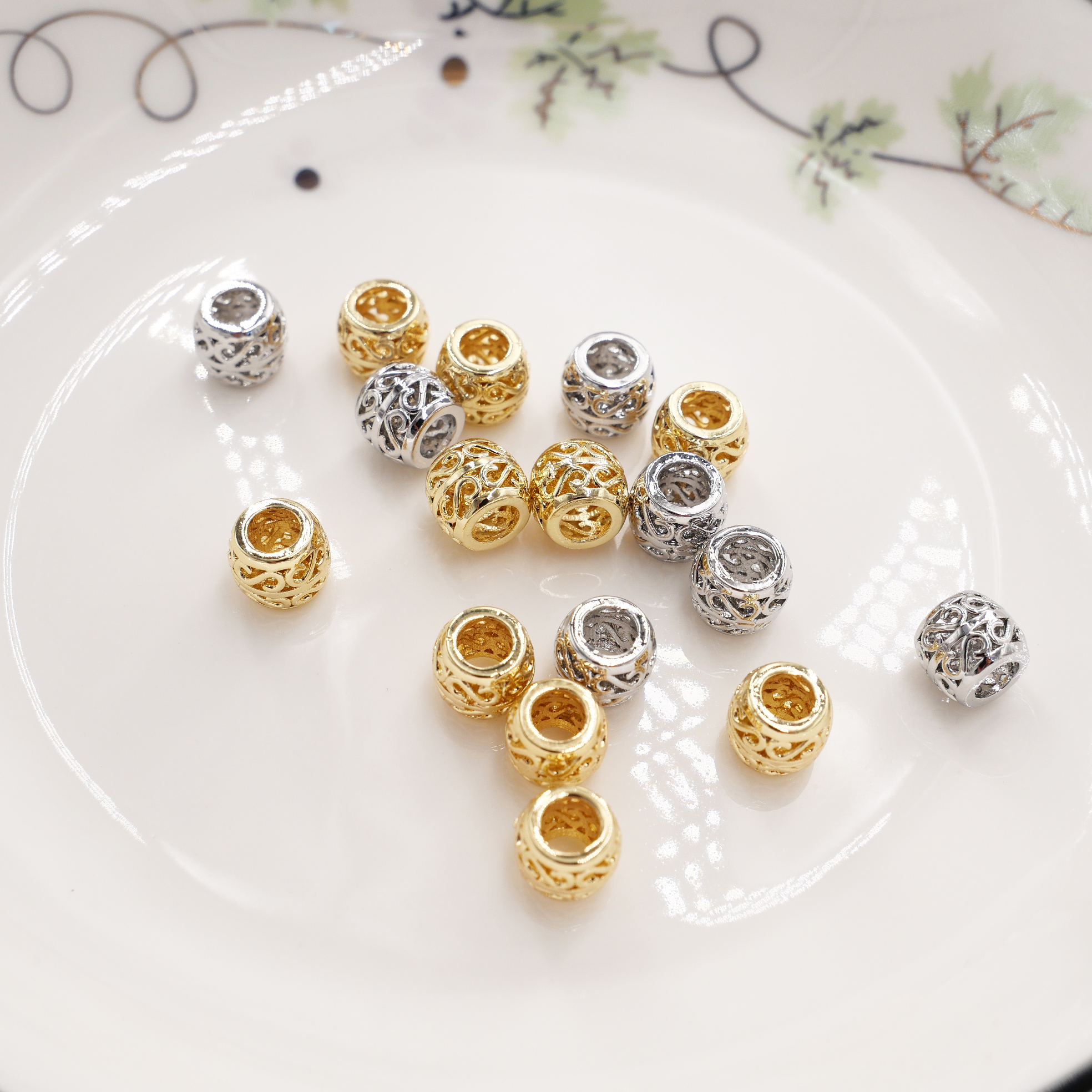 DIY饰品配件铜隔珠真金电镀18K金色大孔车轮珠珍珠项链手链串珠