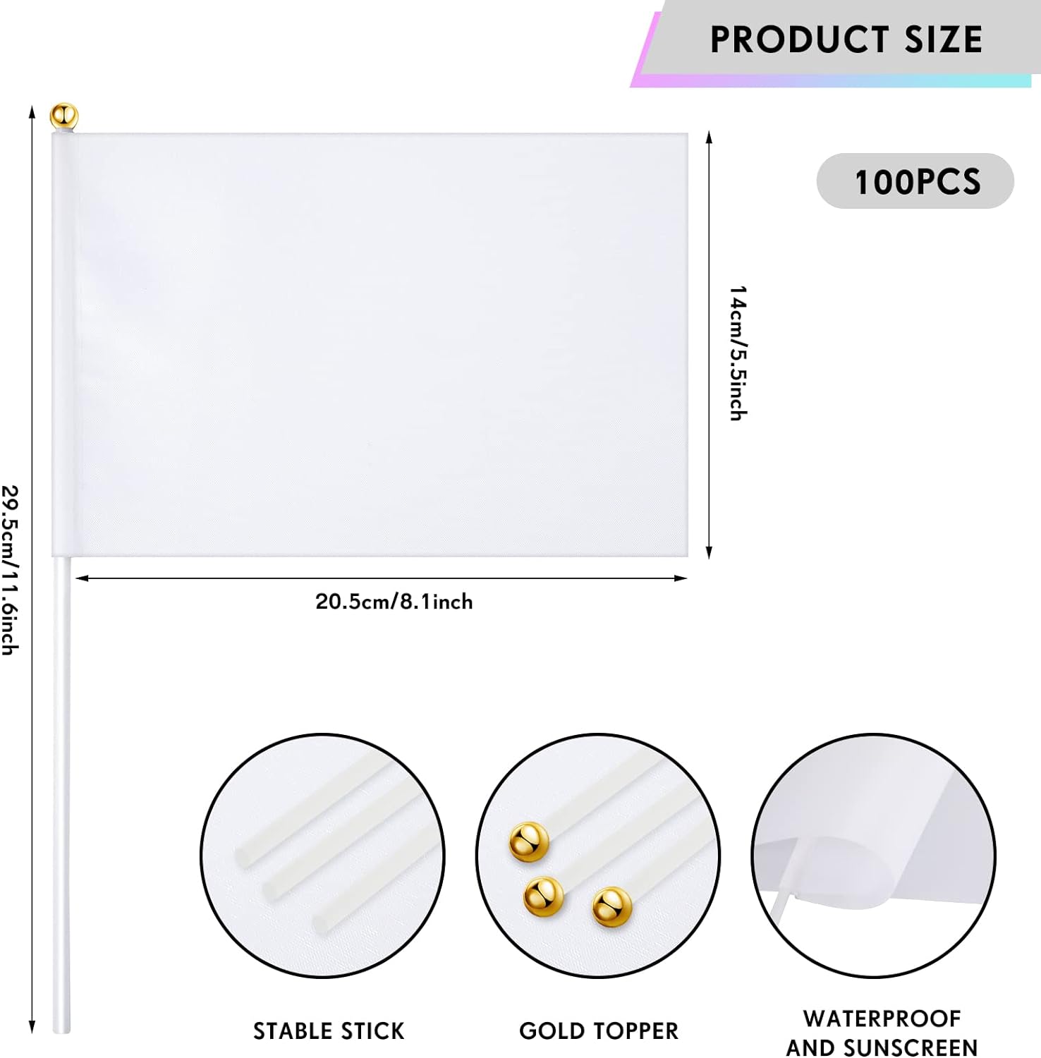 Blank flag, white hand-held flag, white polyester flag with pole, national flag, car flag, Spring Yarn-spun heat transfer printing Application Scenario