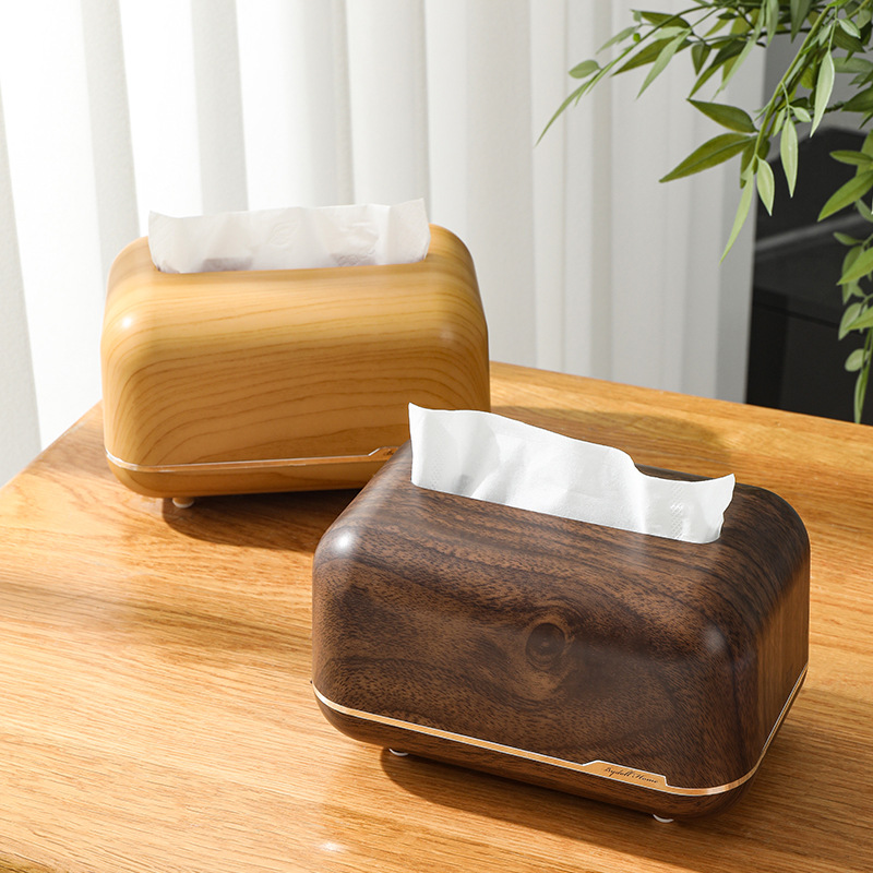 B78-ZJH24071 High appearance level desktop home napkin box, creative imitation walnut wood living room storage tissue box details Picture