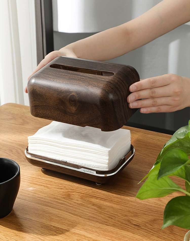 B78-ZJH24071 High appearance level desktop home napkin box, creative imitation walnut wood living room storage tissue box detail image 10
