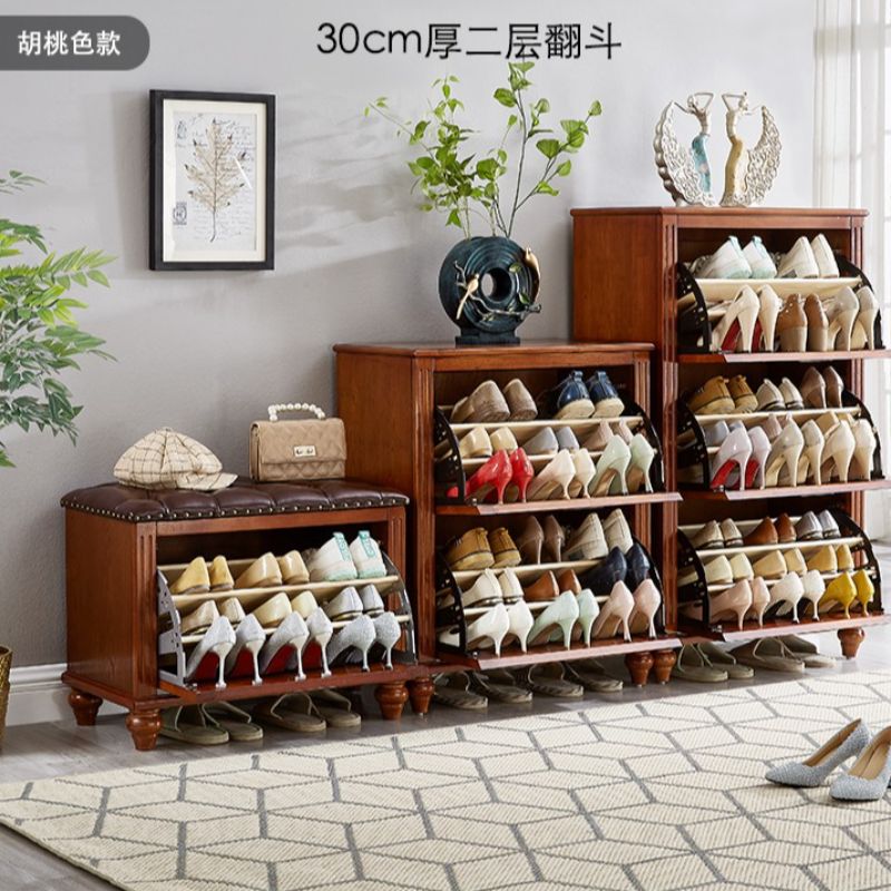  鞋柜美式实木鞋柜大容量家用门口柜现代简约玄关门厅进门翻斗