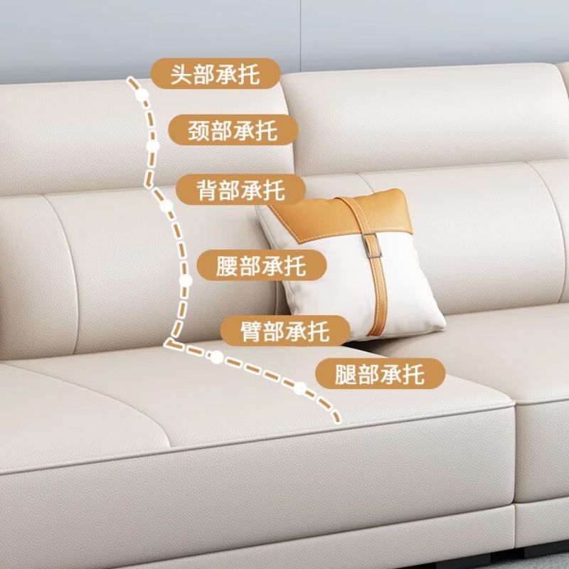 Cream-style genuine leather sofa for living room, large and small units, straight row, modern, simple and light luxury leather sofa, 2024 new model, contact surface, Nedifen cowhide - sponge version Item Picture