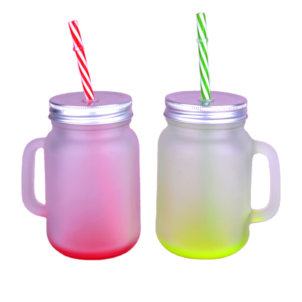 Heat transfer printed glass cup with straw, blank color base coating, DIY with handle, gradient color dazzling glass bottle Application Scenario