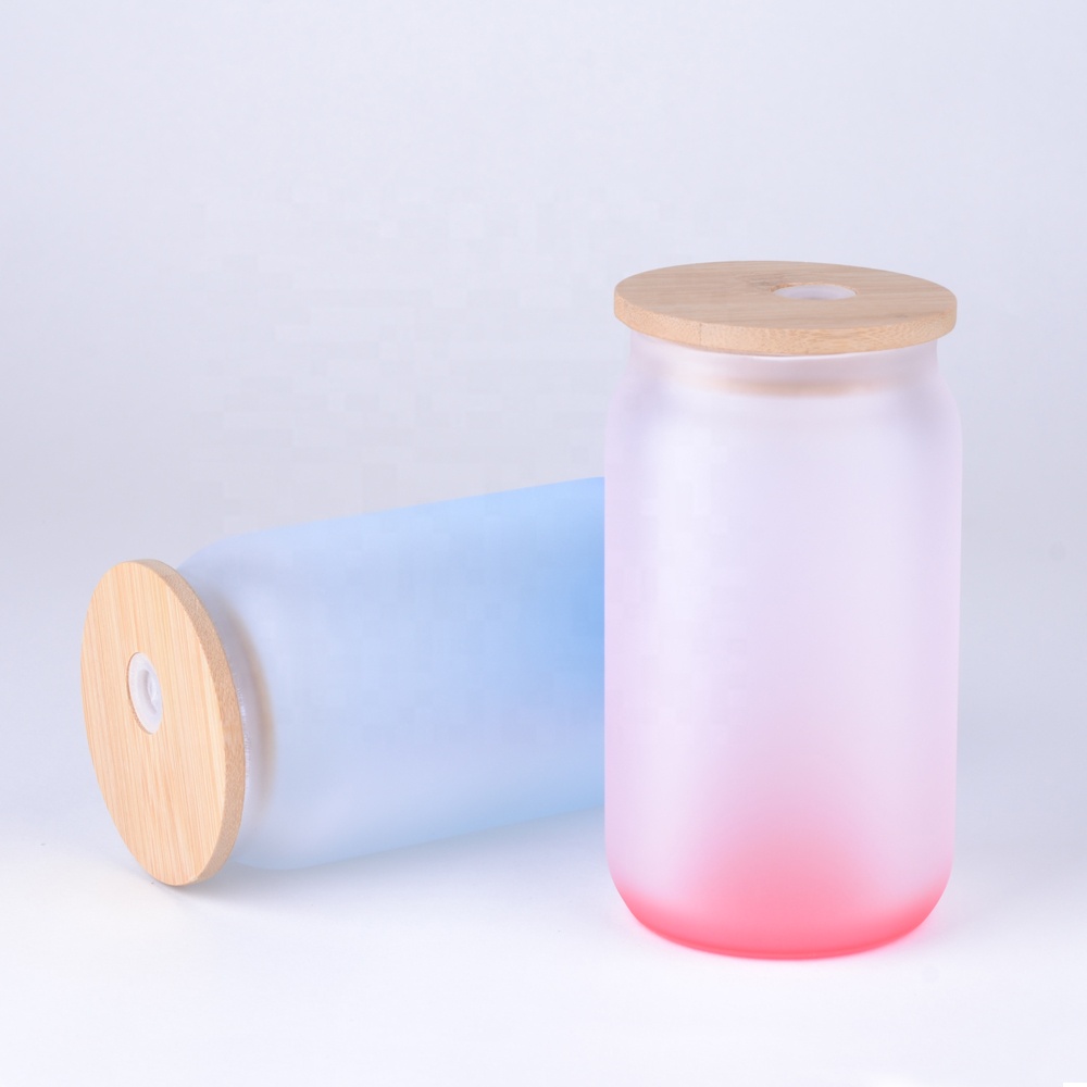 Factory wholesale of ins style bamboo lid frosted glass cups with transparent high appearance level straw cups details Picture
