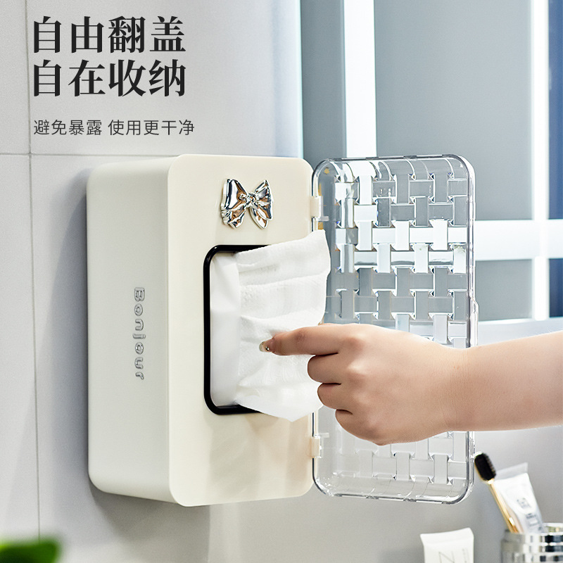 B78-ZJH23091 Wall-mounted non-perforated tissue box, bathroom face towel storage box, waterproof paper box Specification image