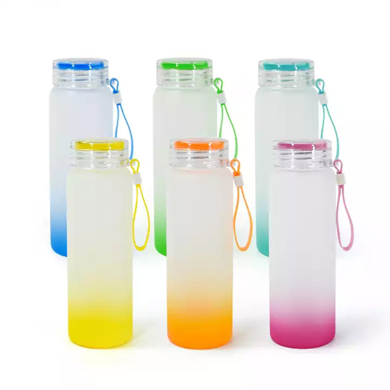 Creative frosted glass cup with lid, gradient color seven-color cup, logo printable, popular transparent creative cup Item Picture
