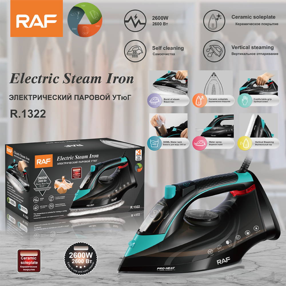 RAF欧规跨境家用蒸汽熨斗手持挂式带线电烫熨斗干湿两用2600W R.1322详情3