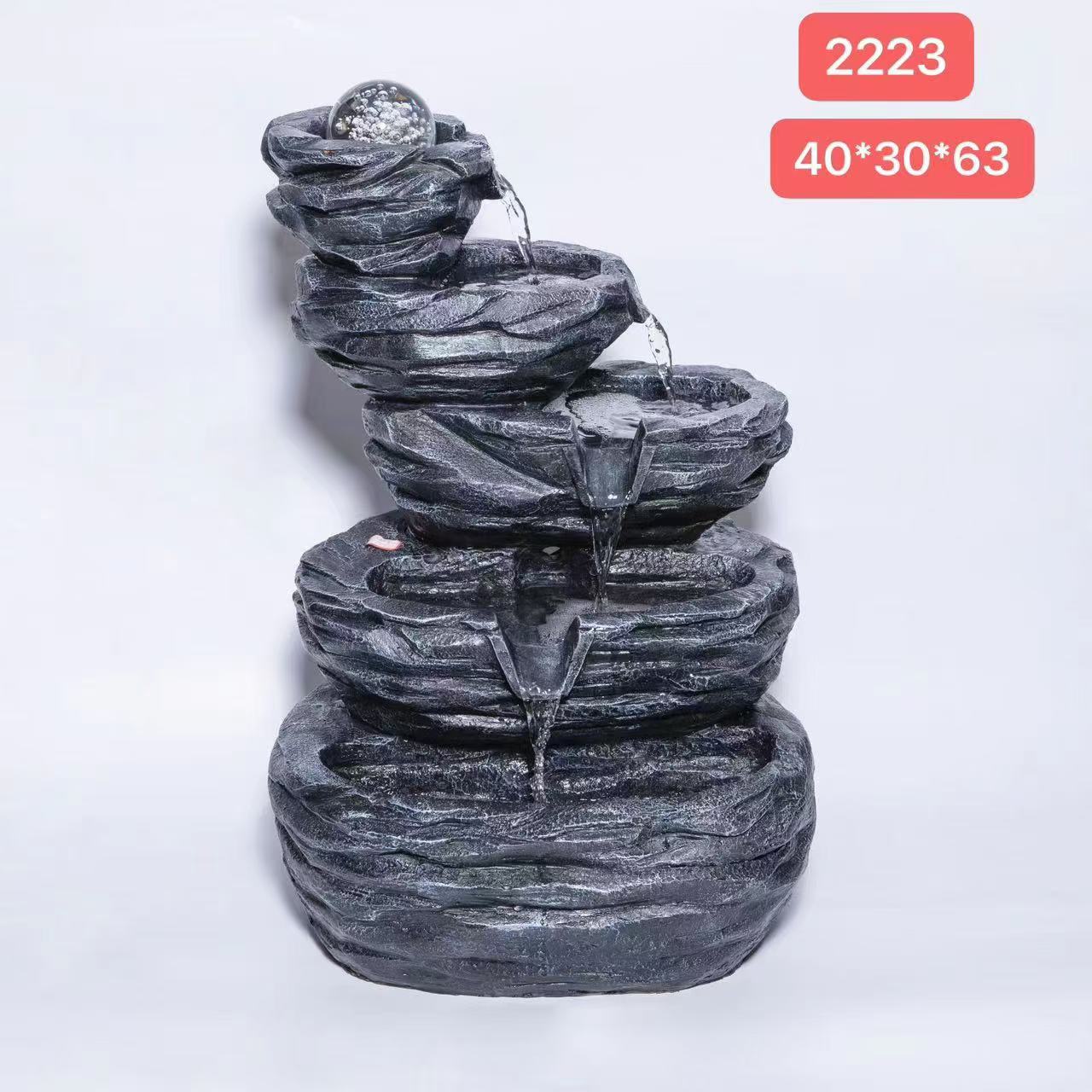 假山流水摆件风车水轮加湿器客厅办公室家居装饰摆件水幕墙风水高山流水岩石庭院摆件