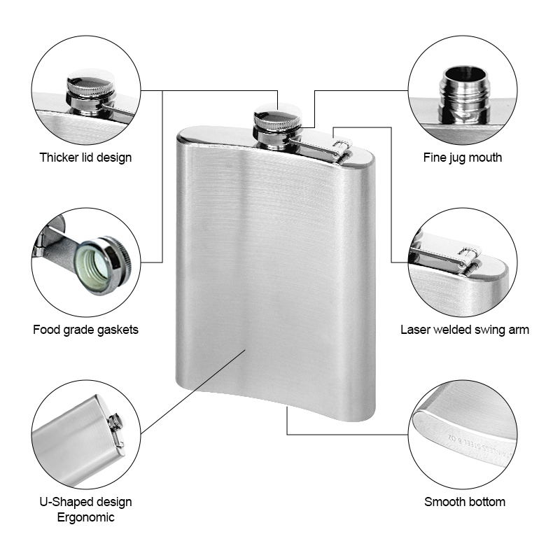 The wine pot is made of stainless steel, Russian 316 stainless steel, and is a portable flat wine pot for outdoor use Item Picture