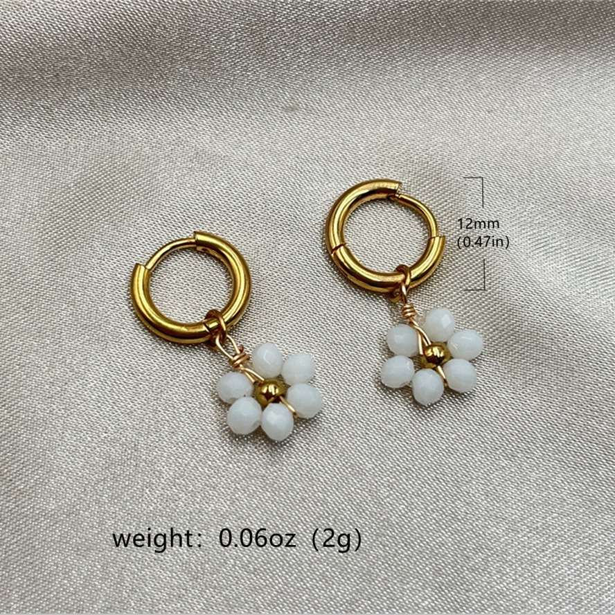 不锈钢花朵耳环 饰品女士耳饰 简约时尚圆形耳环 手工珠子花朵外贸批发耳饰品质保证细节图
