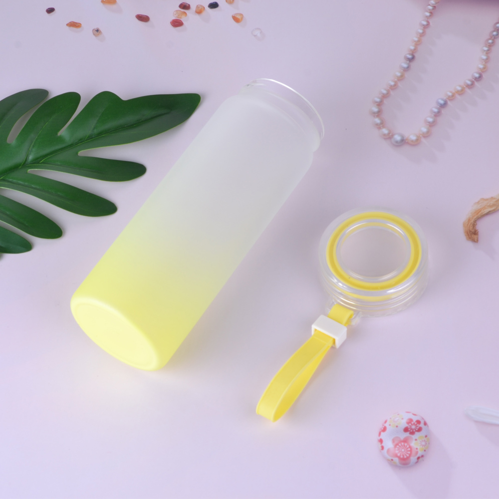 Creative frosted glass cup with lid, gradient color seven-color cup, logo printable, popular transparent creative cup