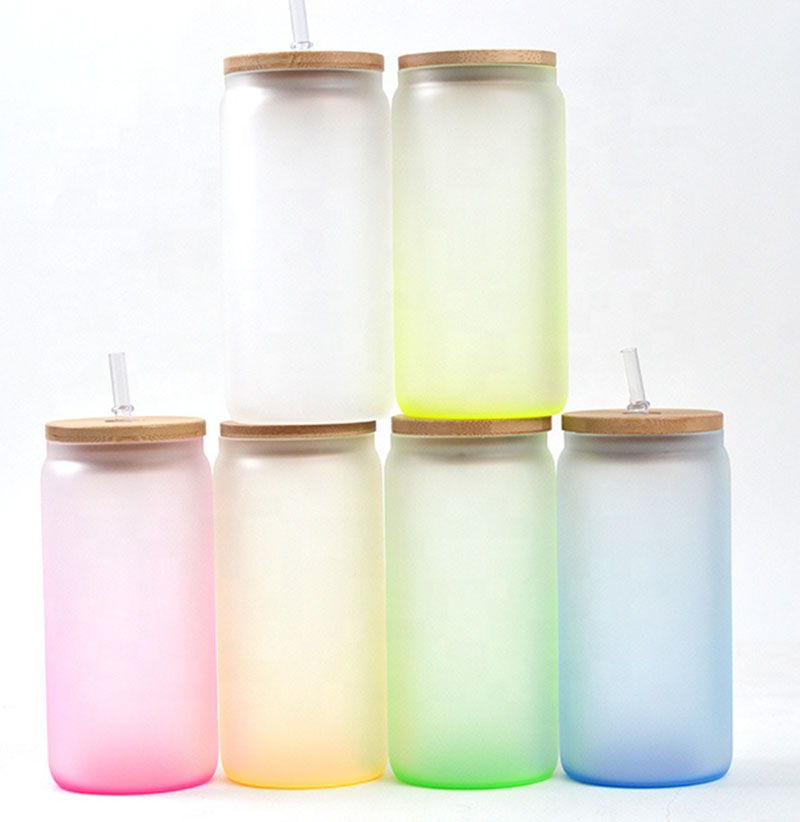 Factory wholesale of ins style bamboo lid frosted glass cups with transparent high appearance level straw cups Specification image